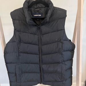 Lands' End Black Quilted Jacket with Navy Label